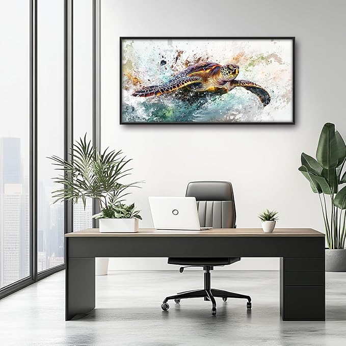 Extra Large Framed Sea Turtle Wall Art,Oversized Abstract Colorful Sea Nautical Wall Decor Pictures for Living Room,Canvas Print Painting Modern Artwork Bedroom Office Bathroom Home Decor 60L x30W-PawvioPets