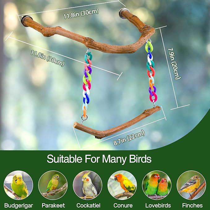 Bird Swing Toys, Standing Bird Perch with Natural Grape Wood, U Shape Hangable Birdcage Accessories, Birds Chewing Toy for Budgerigars, Parakeets, Cockatiels, Conures, Lovebirds, Finches (1Pack)-PawvioPets