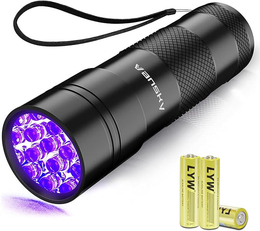 Black Light UV Flashlight,Vansky Blacklight 12 LED Urine Detector For Dog/Cat/Pet Urine & Dry Stains and Bed Bug On Carpets/Rugs/Floor,Matching with Pet Odor Eliminator-PawvioPets
