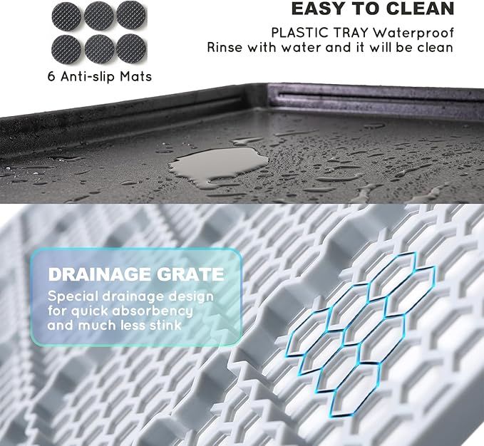 Dog Grass Pad with Tray Large 34’’×23’’, Ultra-Absorbent Artificial Grass Pad for Dogs Potty Grass Hemmed Edge for Indoor Potty Training, Reusable Dogs Pee Pads, Dog Litter Box for Balcony-PawvioPets