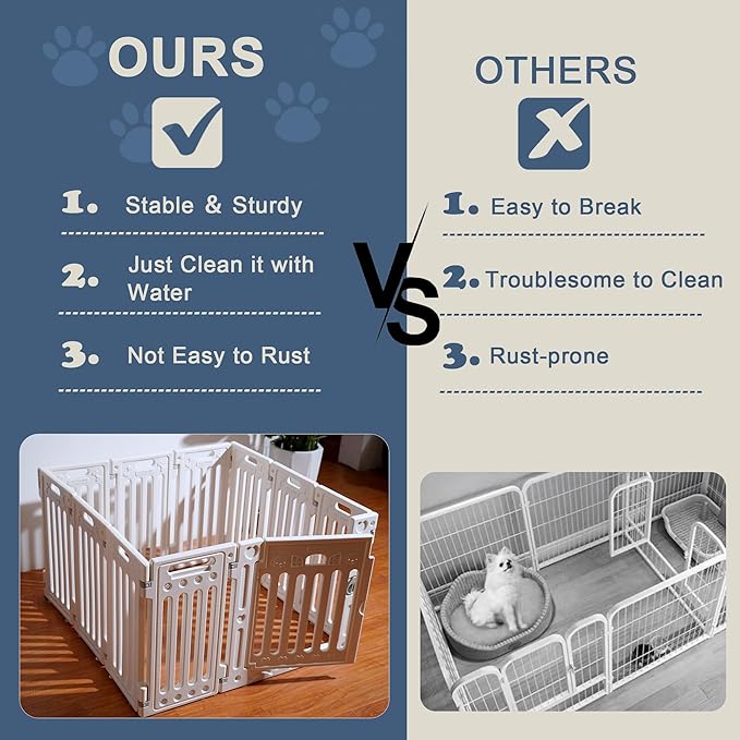 Dog Playpen with Door, DIY Shape Combination Puppy Pen,25.5" H 10-Panel Dog Fence,Non-Slip & Secure Pet Gate, Easy to Assemble(Standard Room)-PawvioPets