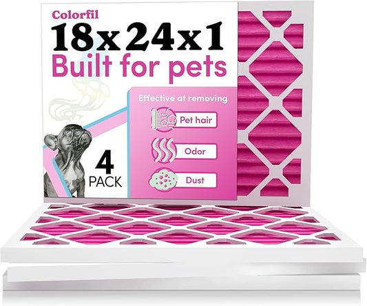 Colorfil 18x24x1 Air Filter (4-Pack) | Made in the USA | Color Changing | Remove Cat and Dog Odor | MERV 8 for Pet Hair Dander and Dust | 17.5"x23.5"x0.75" Exact Size-PawvioPets