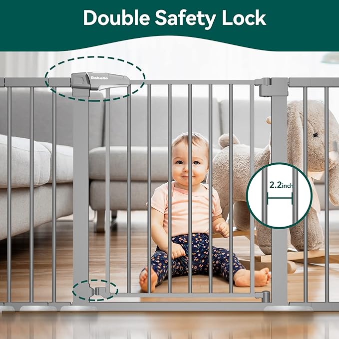 BABELIO 29-55 Inch Extra Wide Baby/Dog Gate, Metal Auto Close for The House and Doorways, Pressure Mounted Pet Door, NO Need Tools and Drilling, with Wall Cups, Gray-PawvioPets