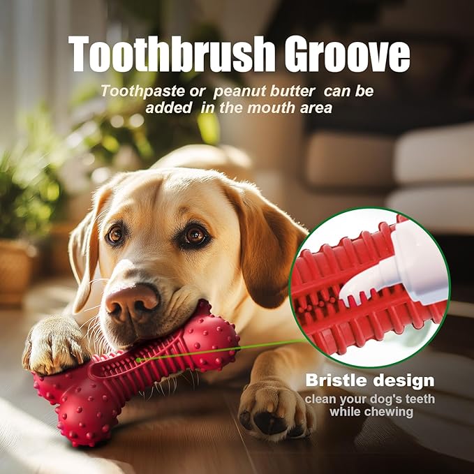 Dog Toys for Aggressive Chewers, Dog Chew Toys for Medium Large Dogs, Durable Natural Rubber Dog Toys with Bacon Flavor, Indestructible Dog Toy, Red-PawvioPets
