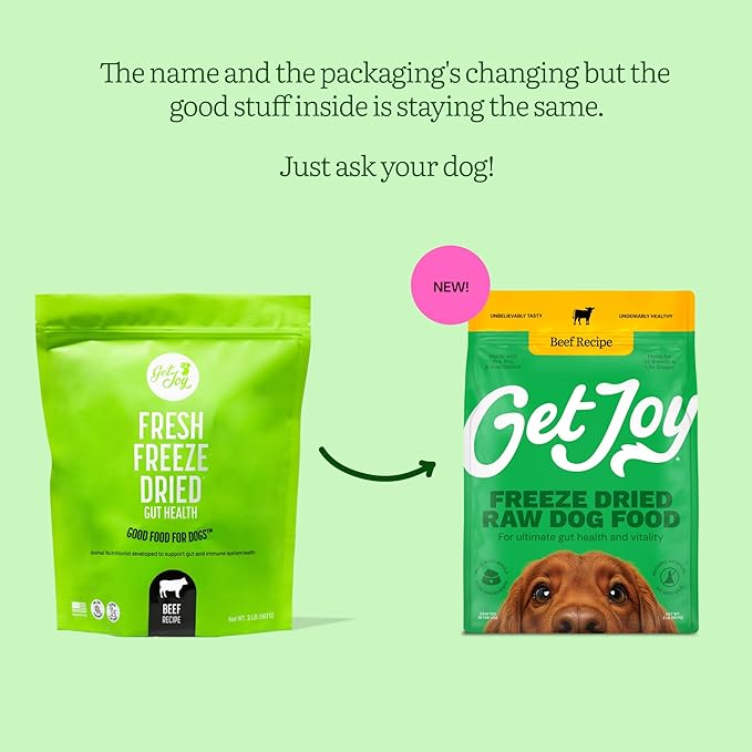 Get Joy Gut Health Fresh Freeze Dried Raw Meal, Beef Recipe, 32 Ounce Bag, Dog Food for Dogs of All Breeds and Life Stages, PhD Animal Nutritionist Formulated, USDA Beef, Made in USA-PawvioPets