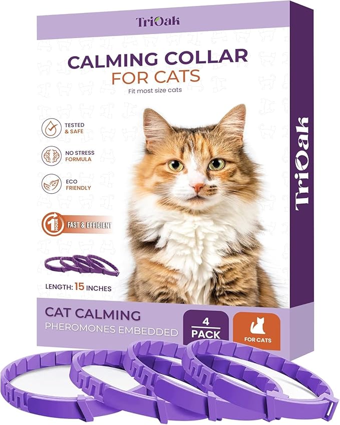 Calming Collar for Cats: Pheromone-Infused Behavior Support, Long-Lasting 30-Day Effect, Adjustable & Waterproof, 4-Pack (Purple)-PawvioPets