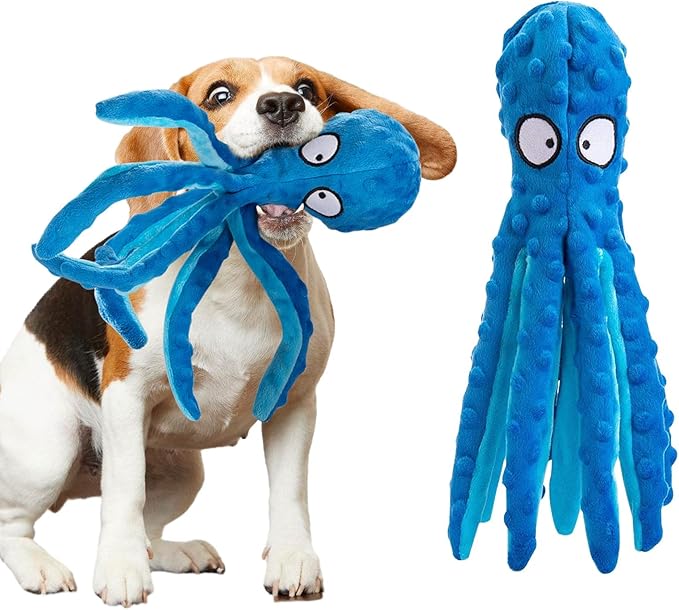 Alphatool Squeaky Dog Toys - Soft Plush Chew Crinkle Puppy Toys to Keep Them Busy, Octopus No Stuffing Interactive Essentials for Teething Small Medium Pets Dogs Gifts - 1pcs-PawvioPets