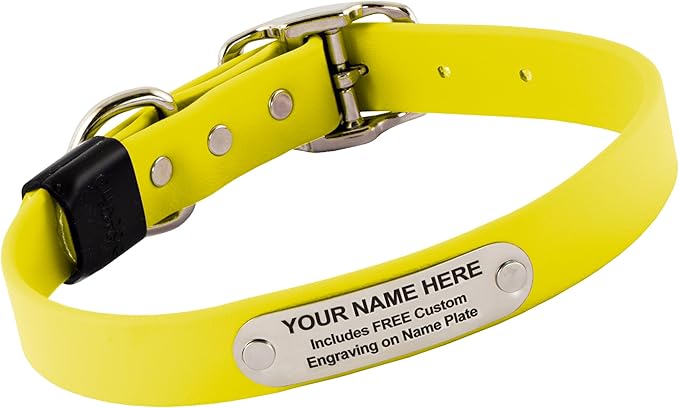 Biothane Custom Dog Collar – Waterproof, Stink-Proof Personalized Collar with Name & Phone Number – Durable, Many Sizes and Colors – Assembled in USA (Bright Yellow)-PawvioPets