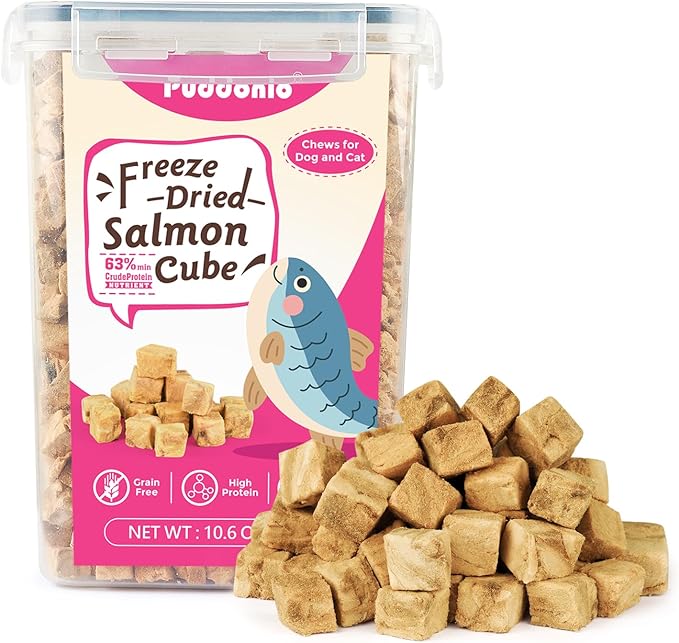 Freeze Dried Cats & Dogs Raw Treats, All Natural Single Ingredient Salmon, High Protein Healthy Pet Training Treats or Food Topper, 10.6 oz-PawvioPets