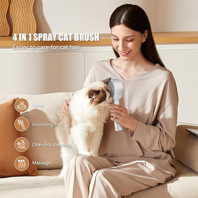 Cloud Care Cat Brush for Indoor Cat Steam Brush for Shedding Spritz Defur Comb for Cats Dogs Steam Brushes for Long Short Hair Cats Dogs Pet Steam Brushes for Massage Grooming Self-Cleaning-PawvioPets