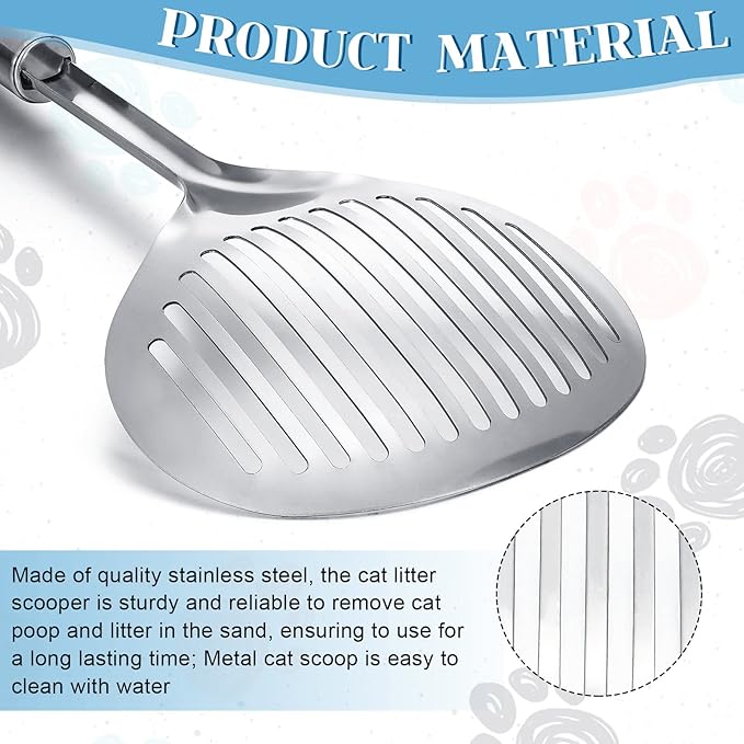 2 Pcs Cat Metal Litter Scoop Litter Scoop, Cat Accessories Scooper Stainless Steel Kitty Poop Sifting Cleaning for Litter Box, Metal Poop Sifter Pet Supplies-PawvioPets