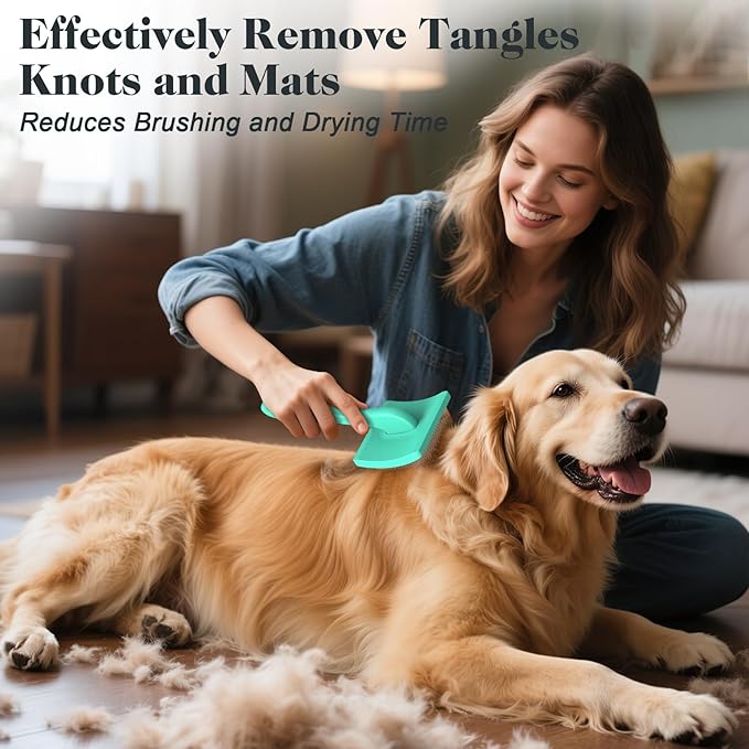 2PCS Slicker Brush for Dogs & Pet Comb,Professional Dog Grooming Brush (Goldendoodles,Poodles,Labradoodles) with Extra Long Pins to Effectively Remove Tangles, Knots and Mats (Cyan)-PawvioPets