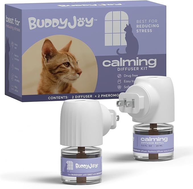 Cat Calming Diffuser Refills – Long-Lasting 30-Day Formula with Pheromones for Stress Relief, Relaxation, and Anxiety Reduction in Cats Easy to Use – (2 Diffusers + 2 Refills)-PawvioPets