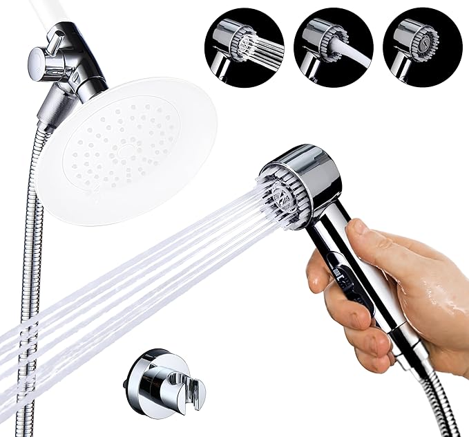 3 Mode Dog Shower Attachment, High Pressure Handheld Sprayer with ON/OFF Switch, G1/2" Metal Shower Diverter, 78 Inches Stainless Steel Hose, No Drill Hook, for Indoor Pet Bathing and Washing-PawvioPets