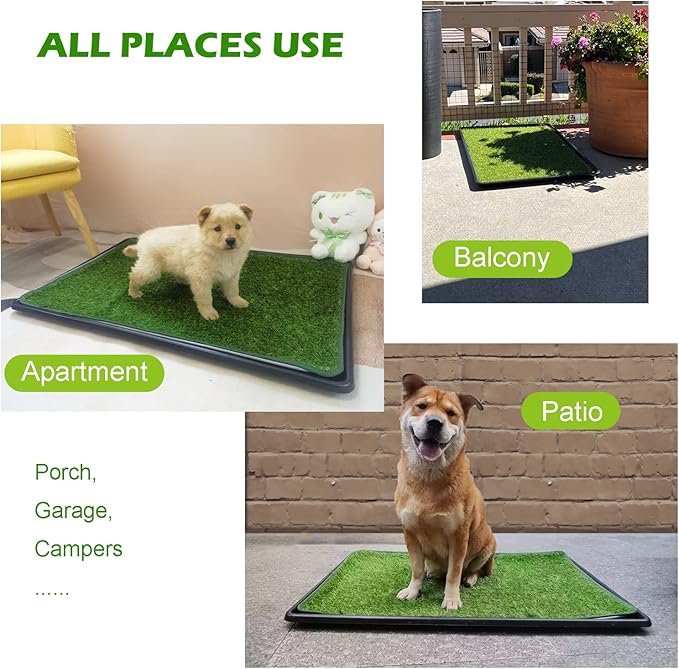 Dewonch Dog Artificial Grass Pad with Tray for Puppy Potty Training, Fake Turf Patch & Washable Pee Pad Pet Loo for Small and Medium Dogs, Indoor or Outdoor Use (Potty System 35.4” x 23.6”)-PawvioPets