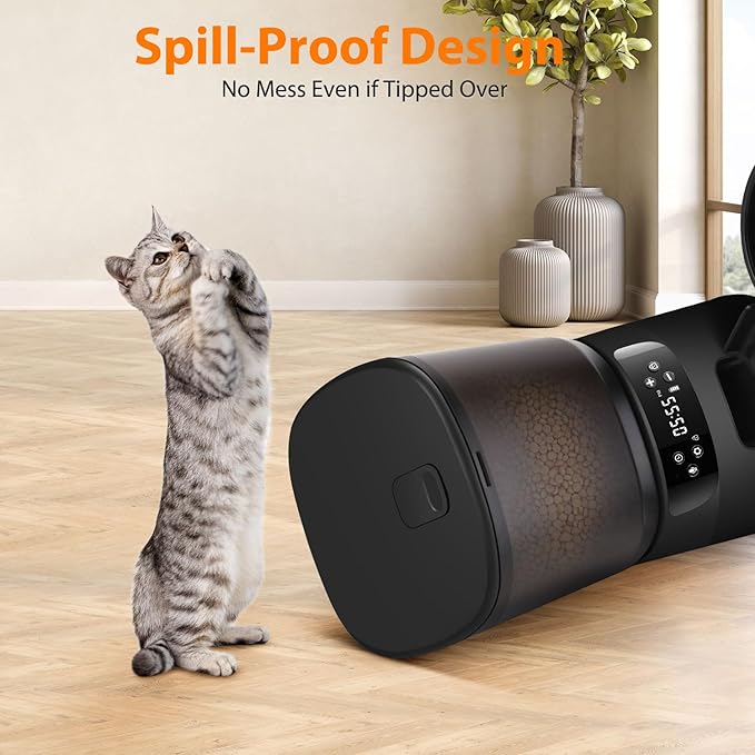 Automatic Cat Feeders for Two Cats, 5L/20 Cups Double Automatic Cat Food Dispenser with 2 Stainless Bowls, Timer Setting 20 Portions 6 Meals Per Day, 10s Meal Call, Pet Feeder for Dog (Black)-PawvioPets