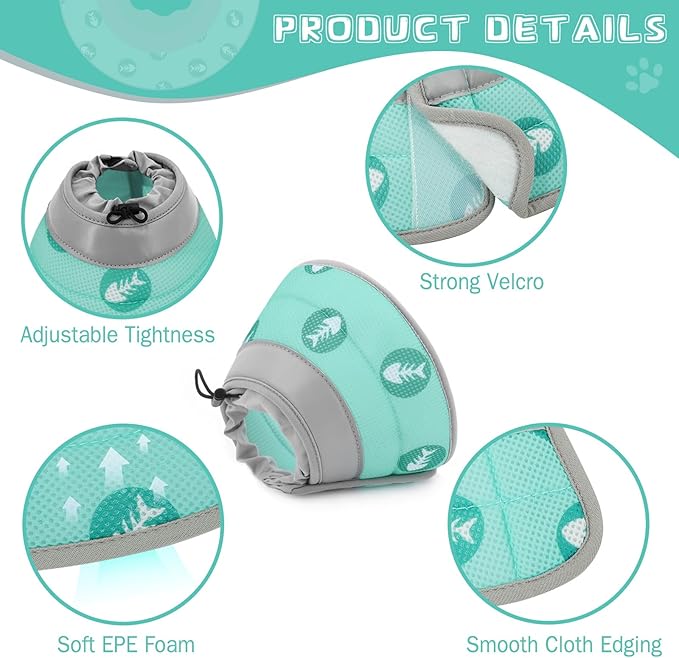 Cat Cone Collar Soft to Stop Licking After Surgery Cat Recovery Collar for Small Large Cats Adjustable Elizabethan Collar-PawvioPets