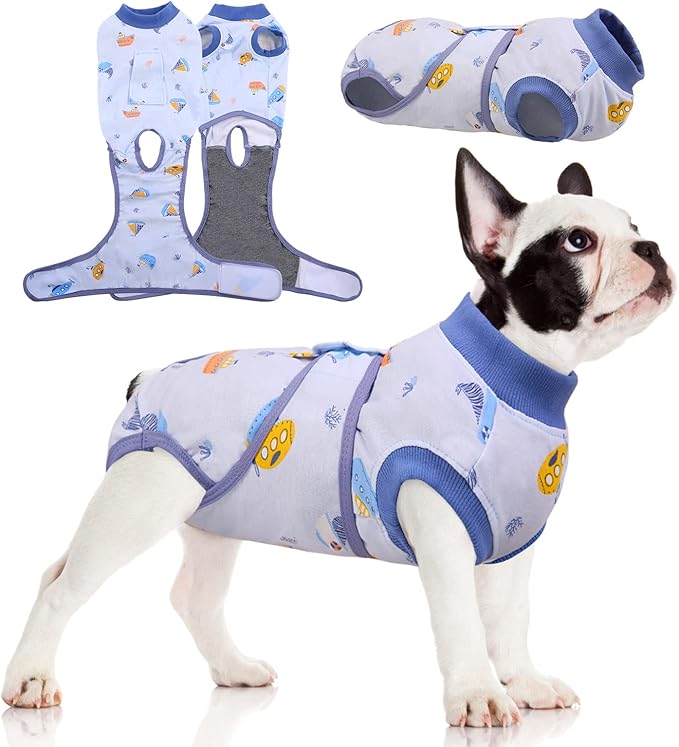 FUAMEY Recovery Suit for Dogs After Surgery,Soft Breathable Dog Bodysuit E-Collar & Cone Alternative Surgical Suit,Male Female Dog Neuter Spay Suits Anti Licking Wounds Onesie Blue Boat M-PawvioPets