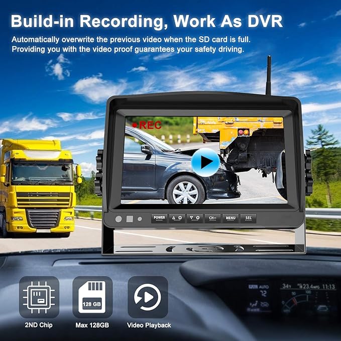 Fookoo HD 1080P 9" Wireless Backup Camera System, 9-inch Quad Split Screen Monitor w/Recording, IP69 Waterproof Side View Rear View Cameras, Digital Signal, Parking Lines for RV/Truck/Trailer (DW9T4)-PawvioPets