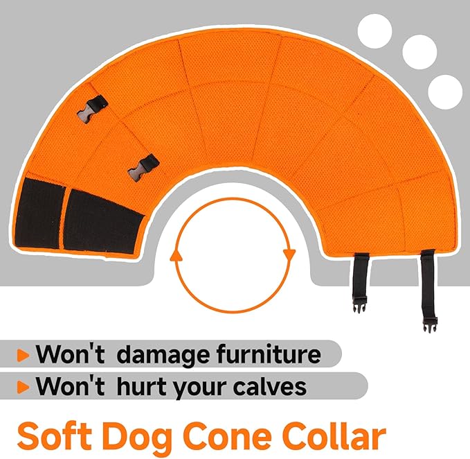 Dog Cone Collar S, Soft Cones for Large Medium Small Dogs,Adjustable Dog Cone Alternative to Stop Licking, Comfy Elizabethan Collar for After Surgery Wound Healing & Hot Spots Orange-PawvioPets