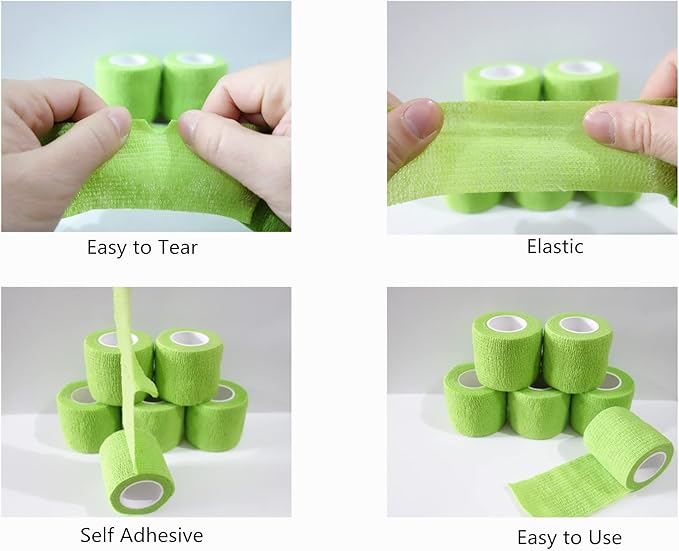 6 Pack 2" x 5 Yards Self Adhesive Bandage Wrap Breathable Cohesive Vet Wrap for Pets, Elastic Self-Adherent Tape for Sports, Wrist, Ankle (Green)-PawvioPets