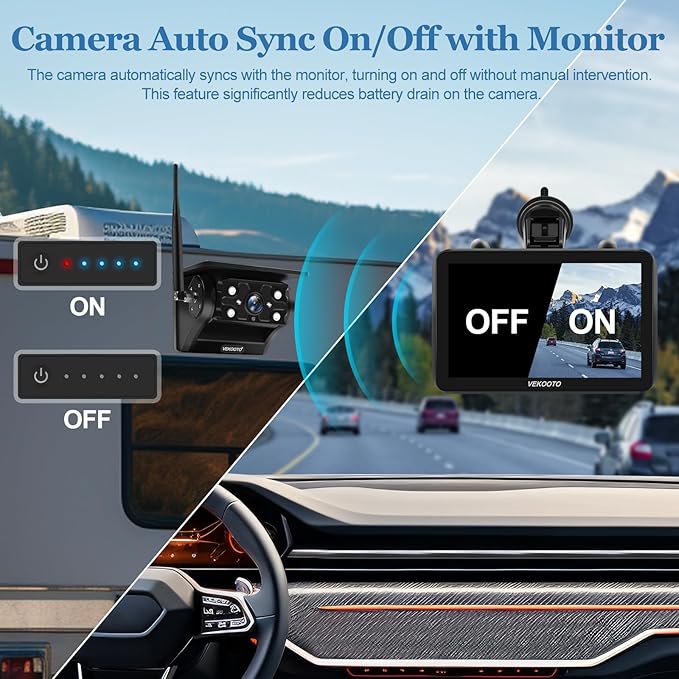 2 Magnetic Solar Wireless Backup Camera with 7'' IPS Touchscreen, 15,000mAh Rechargeable, Auto Sleep, No Wiring, 1080P Night Vision Wireless Backup Camera for Trucks, RV, Trailer, Camper VEKOOTO VK7-2-PawvioPets