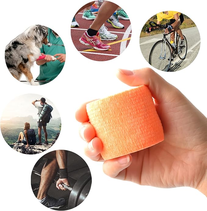 9 Pack 2" x 5 Yards Self Adhesive Bandage Wrap Self Stick Wrap for Ankle, Wrist, Finger, Sports, Breathable Cohesive Vet Tape for Pets (Light Orange)-PawvioPets