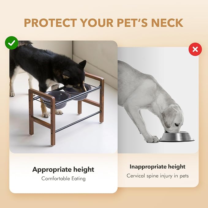 7.1inch Ceramic Adjustable Raised Double Bowls Set with Stand, 3 Heights Elevated, 2 Placement Options,Food and Water Bowls for Medium and Large Dog(Reactived Glaze -Grey)-PawvioPets