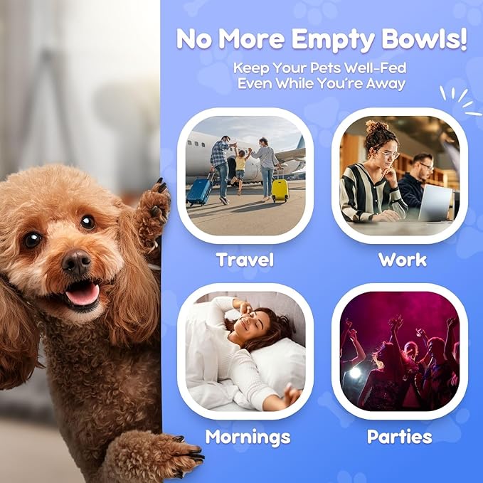 Flexzion Gravity Pet Feeder Food Dispenser (6-12 lb Size) Automatic Replenish Dry Food Storage Container Bowl for Small Medium Breed Dog Cat Animal Feeding Watering Fountain Supplies-PawvioPets