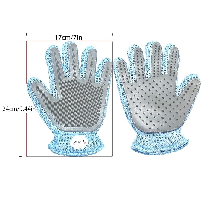 2 Pcs [2-in-1] Pet Hair Removal Gloves - Five Finger Massage Design Pet Beauty Gloves, Suitable for pet dogs and cats to prevent hair tanglings (Blue)-PawvioPets
