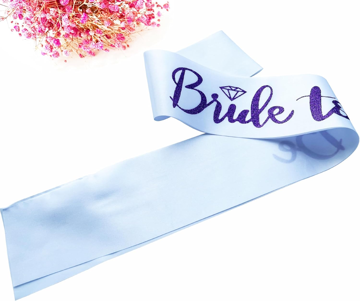 Bride to Be Sash, Bachelorette Party Sash for Bridal Shower Wedding Party Favors Accessories Supplies Engagement Gifts,White Satin with Glitter Letter Purple
