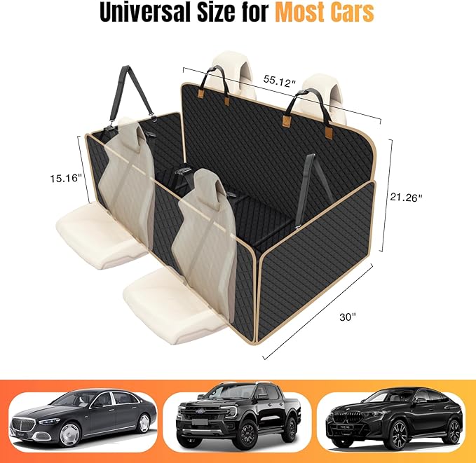 Dog Car Seat Cover for Back Seat, Dog Car Bed Cover with Strong Hard Bottom, Car Back Seat Extender Hammock for Car SUV Truck,4 Panels Black Large Size-PawvioPets