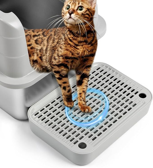 Cat Litter Box Ramp Mat with Filter Function, Cat Step Pedal Stool for Self-Cleaning Litter Box, Easy to Clean, Ideal for Kitten & Elderly Cats (Light Grey)-PawvioPets