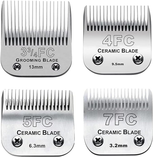 4pcs Dog Grooming Blades Compatible with Andis Dog Clippers,Detachable Ceramic Blade & Stainless Steel Blade (3FC+4FC+5FC+7FC)-PawvioPets