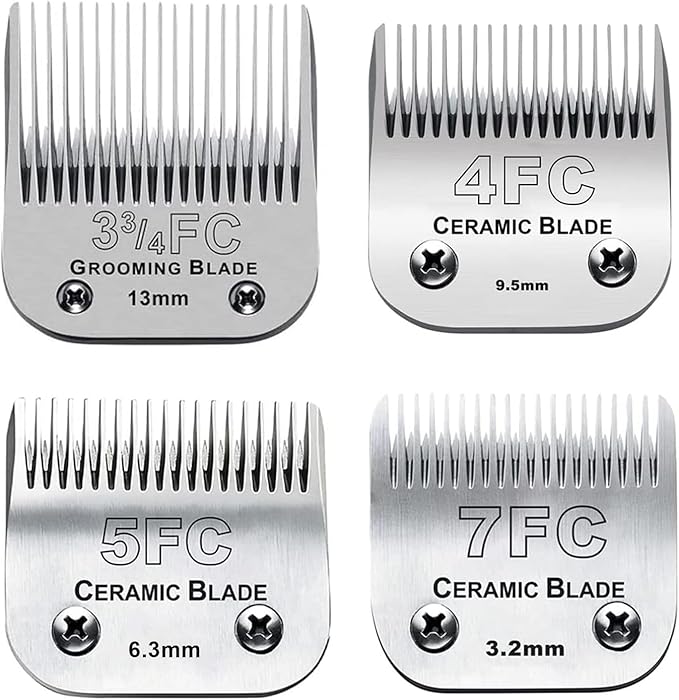 4PACK Dog Grooming Clipper Replacement Blades Compatible with Andis Pet Clipper/Oster A5/Wahl KM Series Dog Clipper,Ceramic Blade & Stainless Steel Blade (#3FC+4FC+5FC+7FC)-PawvioPets