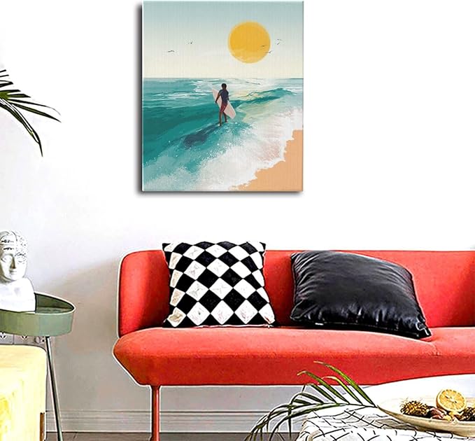 Beach Starfish Wall Decor Ocean Starfish Wall Art Sunset Scenery Coastal Theme Pictures Canvas Nature Seascape Painting Print Framed Artwork Decorations for Home Bathroom Living Room Bedroom Office 24"x20"-PawvioPets