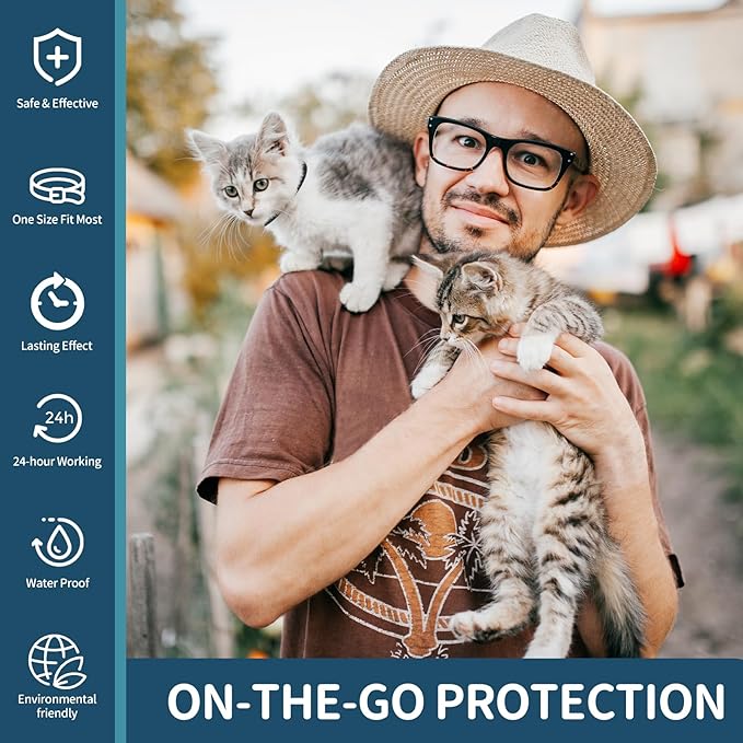 Flea and Tick Collar for Cats - 4 Pack, 32 Month Protection Treatment, Waterproof, Natural Prevention, Adjustable for Cats & Kittens (Black)-PawvioPets