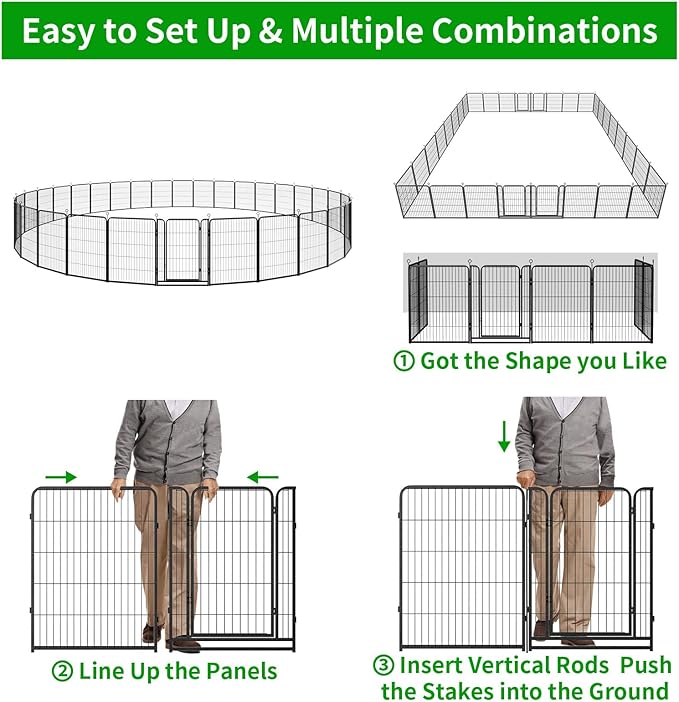 Dog Playpen Outdoor Extra Wide 32 Panels Heavy Duty Dog Fence 40" Height Anti-Rust with Doors Portable for RV Camping Yard, Total 84FT, 561 Sq.ft, Snowy Black-PawvioPets