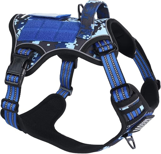 BUMBIN Tactical Dog Harness for Small Dogs No Pull, Famous TIK Tok No Pull Puppy Harness, Fit Smart Reflective Pet Walking Harness for Training, Adjustable Dog Vest Harness with Handle Blue Camo S-PawvioPets