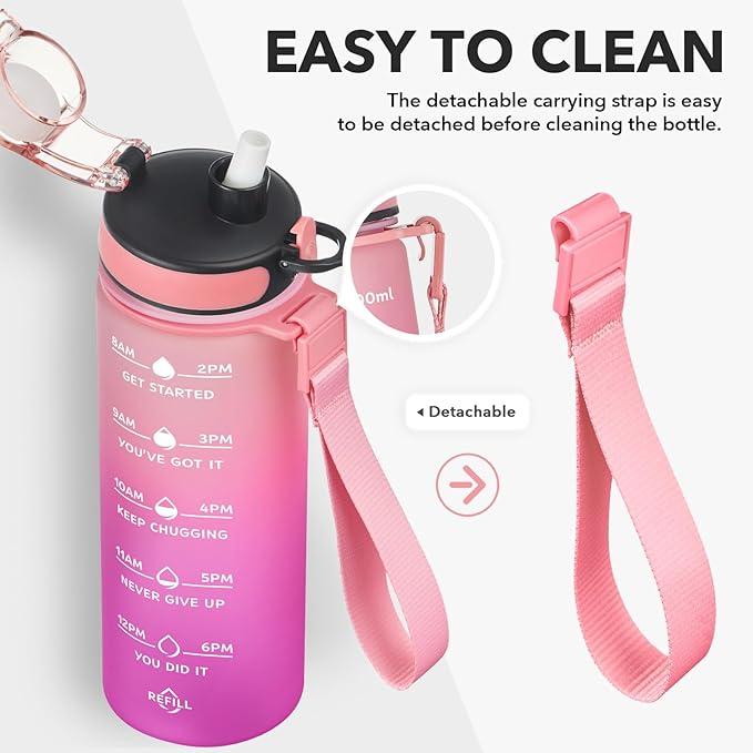 Enerbone Water Bottle, Leakproof BPA & Toxic Free, Motivational Water Bottle with Times to Drink and Straw, Fitness Sports Water Bottle with Strap for Office, Gym, Outdoor Sports-PawvioPets
