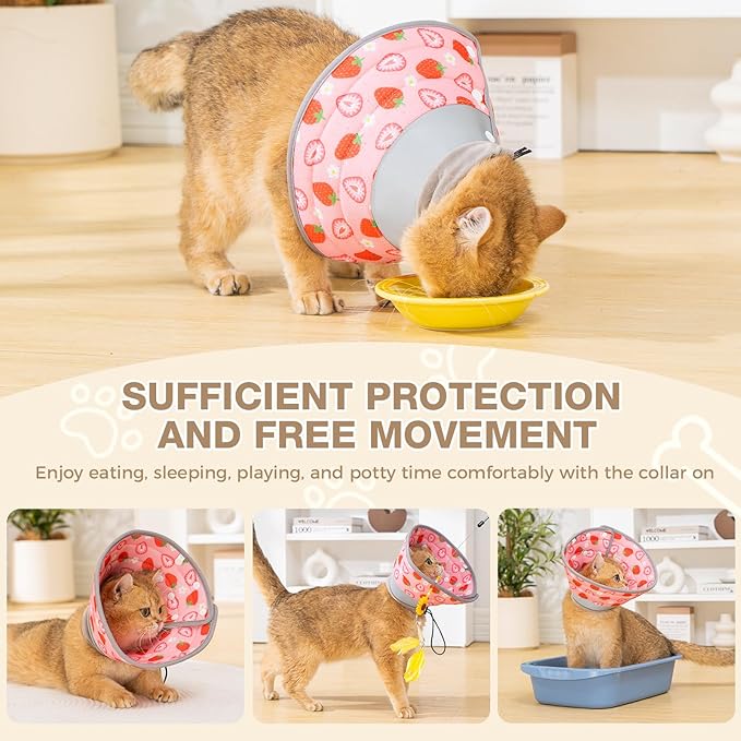 Avont Cat Cone Collar Soft to Stop Licking, Adjustable Foldable Lightweight Kitten Recovery Collar After Surgery for Small Dogs, Elizabeth Cone of Shame Alternative -Strawberry(L)-PawvioPets