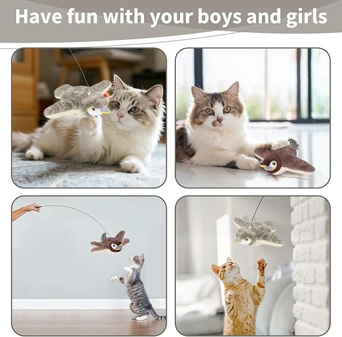 2 PCS Cat Toys, Flapping Bird Cat Toy(No Flying), Interactive Catnip Toy with Catnip Bags, Chirping Noise Moving Wings Dog Cat Kitten Toys, Flappy Flying Pets Toy for Indoor(Brown&Gray Sparrow)-PawvioPets