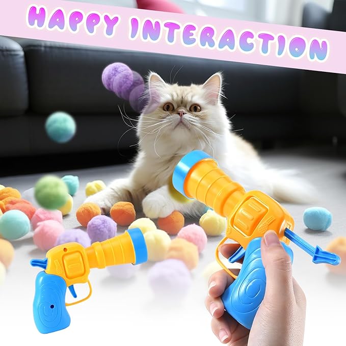 21Pcs Cat Ball Toy Launcher - Includes 20 Colorful Plush Cat Balls and Exciting Launcher Set，Funny Interactive Cat Toys for Bored Indoor Adult Cats, Cute Kitten Kitty Toys-PawvioPets