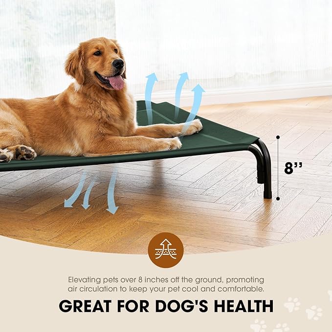 Elevated Dog Bed, Raised Outdoor Pet Cot for Extra Large Sized Breeds, Portable Cooling Hammock With Breathable & Washable Mesh, Indoor & Outdoor Use, Skid-Resistant Feet-PawvioPets