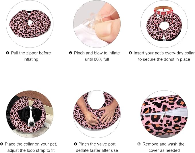 CuteBone Inflatable Dog Donut Collar with Removable Soft Fleece Covers for Small/Medium/Large Dogs and Cats After Surgery GWB10M-PawvioPets