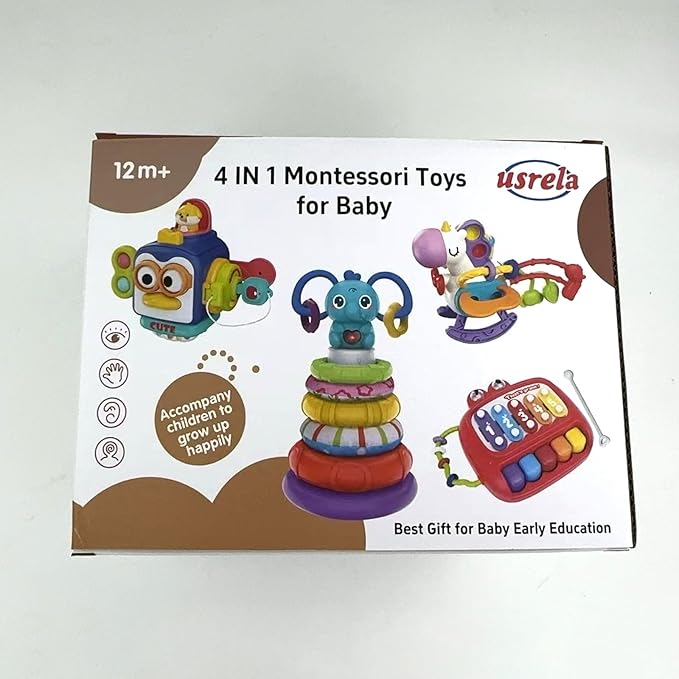 4 in 1 Baby Toys for 6 12 18 Month, Learning Toys for Babies 6-12 Months, Busy Cube, Stacking Sorter, Piano Xylophone Pull String Travel Toy, Birthday Gifts for Toddlers 1 2 Years Old-PawvioPets