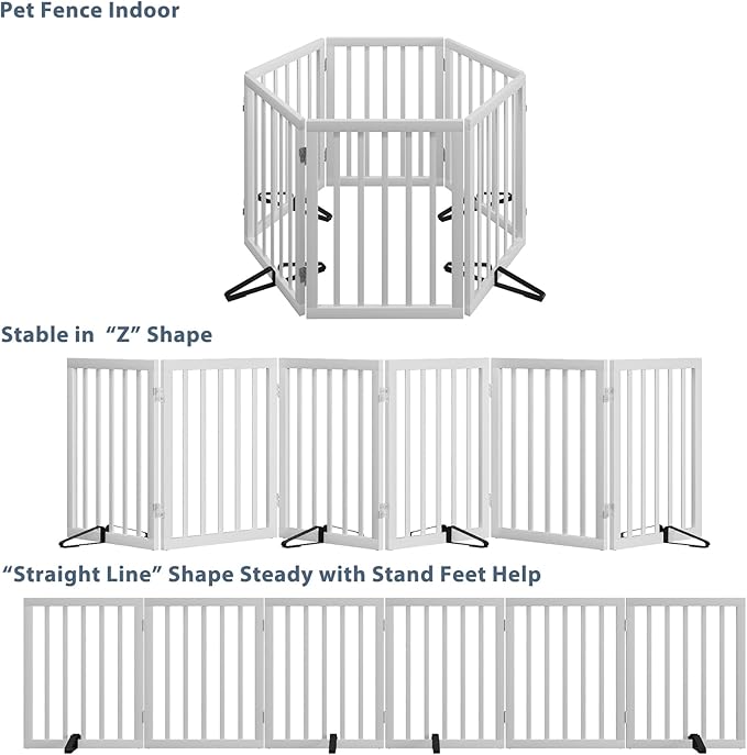 Dog Gates for Doorways Extra Wide 110inches (9ft), Wooden Freestanding Pet Gates for Dogs with 4 Support Stands, Foldable Gates for Dogs Indoor-PawvioPets