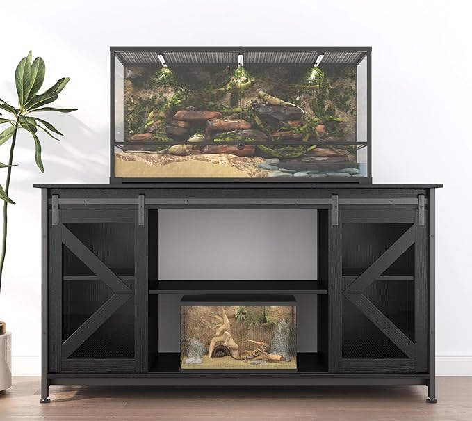 55-75 Gallon Aquarium Stand Heavy Duty Steel Frame, Fish Tank Cabinet with Accessories Storage for Reptile Terrarium & Turtle Tank - 1000lbs Capacity (Black)-PawvioPets