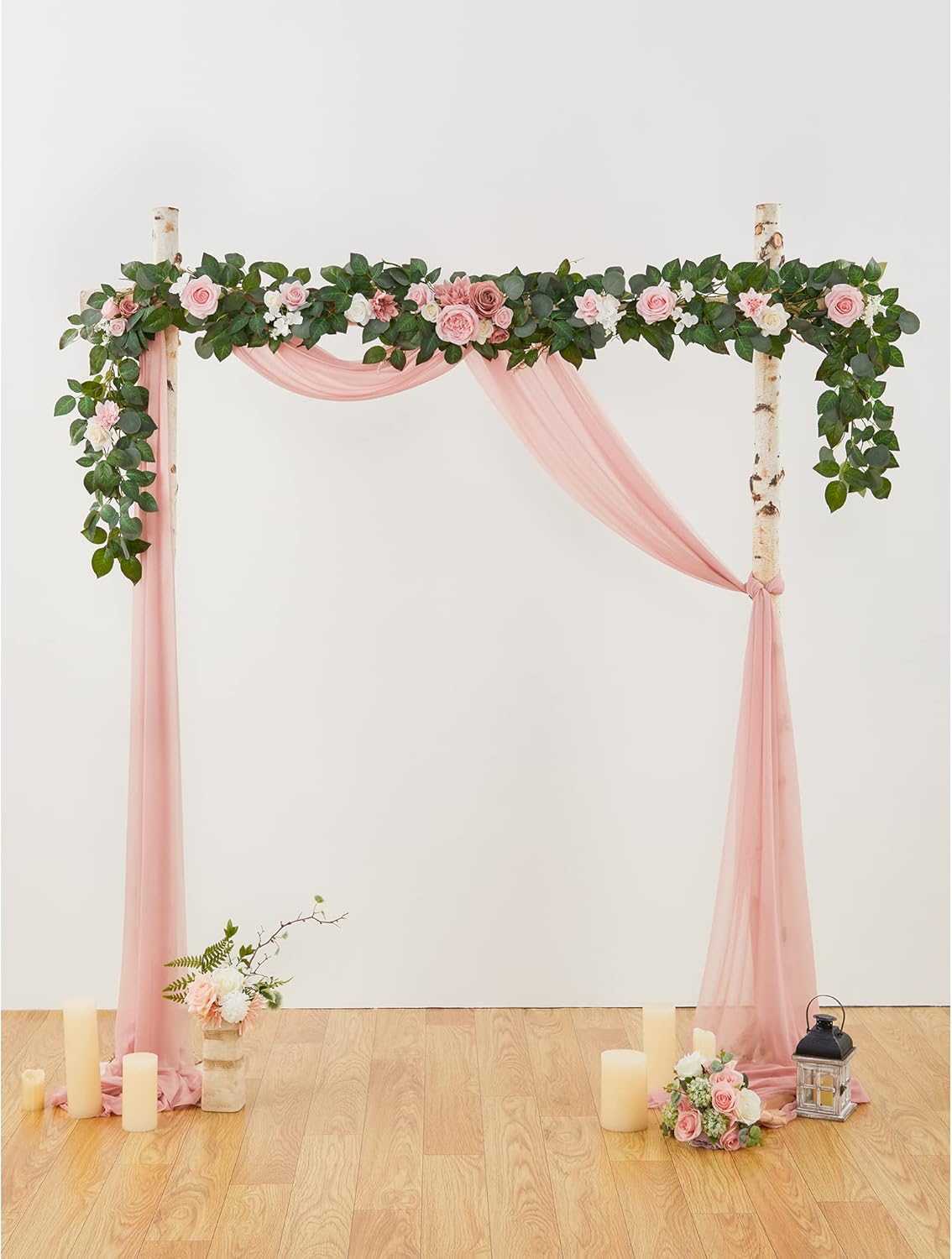 9FT Eucalyptus Garland with Flowers, Artificial Flowers Garland Table Runner Decor Arch Backdrop Head Table Decorations for Wedding Sweetheart Table Centerpieces（Blush Pink）
