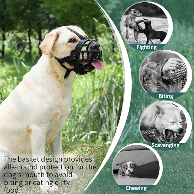 BARKLESS Dog Muzzle, Silicone Basket Muzzle for Small Medium Large Dogs, Soft Cage Mouth Cover Prevent Biting Chewing, Allow Drinking Panting, Suitable for German Shepherd-PawvioPets